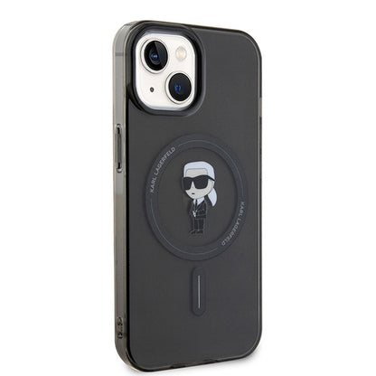 Capa MagSafe para Apple iPhone 15, Karl Lagerfeld, IML Ikonik Karl, Preta