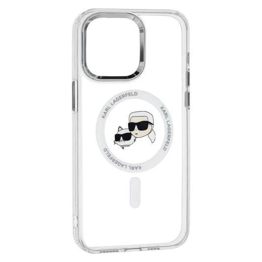 Capa MagSafe para Apple iPhone 15, Karl Lagerfeld, IML Metal Karl & Choupette's Heads, Transparente