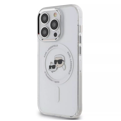 MagSafe Case for Apple iPhone 15, Karl Lagerfeld, IML Metal Karl & Choupette's Heads, Transparent