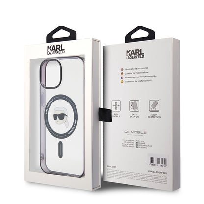 MagSafe Case for Apple iPhone 15, Karl Lagerfeld, IML Karl's Head, Transparent