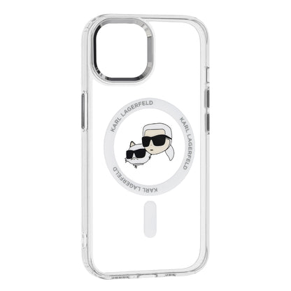 Capa MagSafe para Apple iPhone 15, Karl Lagerfeld, IML Metal Karl & Choupette's Heads, Branca