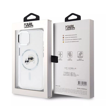 Capa MagSafe para Apple iPhone 15, Karl Lagerfeld, IML Metal Karl & Choupette's Heads, Branca