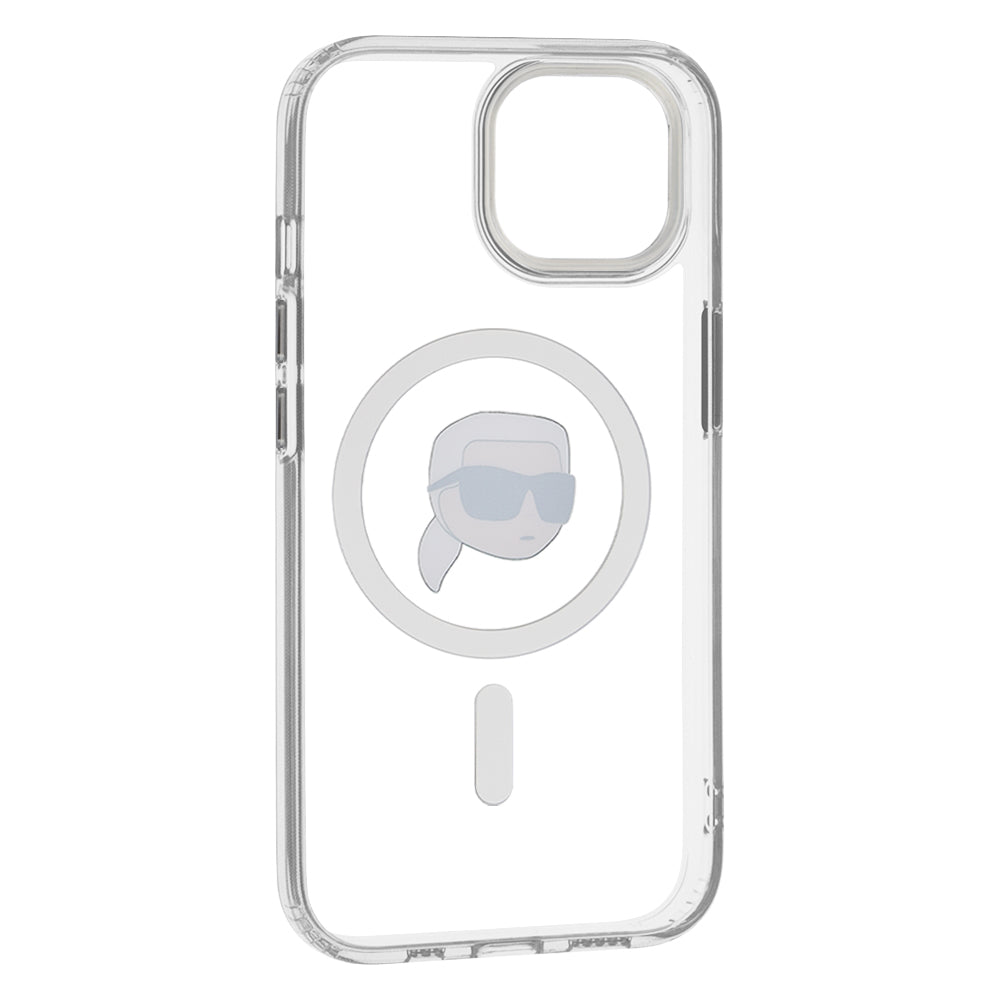Capa MagSafe para Apple iPhone 15, Karl Lagerfeld, IML Metal Karl's Head, Branca