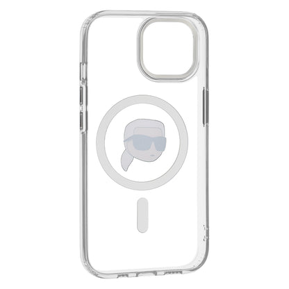 Capa MagSafe para Apple iPhone 15, Karl Lagerfeld, IML Metal Karl's Head, Branca