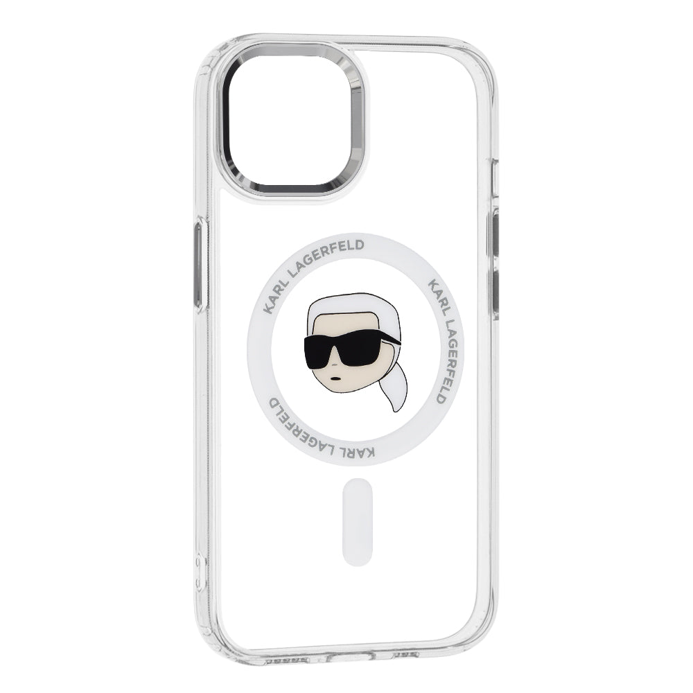 Capa MagSafe para Apple iPhone 15, Karl Lagerfeld, IML Metal Karl's Head, Branca