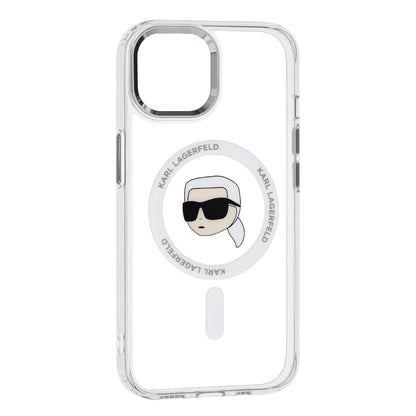 Capa MagSafe para Apple iPhone 15, Karl Lagerfeld, IML Metal Karl's Head, Branca