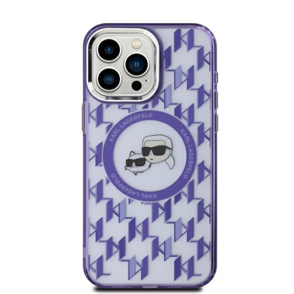 Capa MagSafe para Apple iPhone 15, Karl Lagerfeld, IML Monograma Karl & Cabeças de Choupette, Roxo