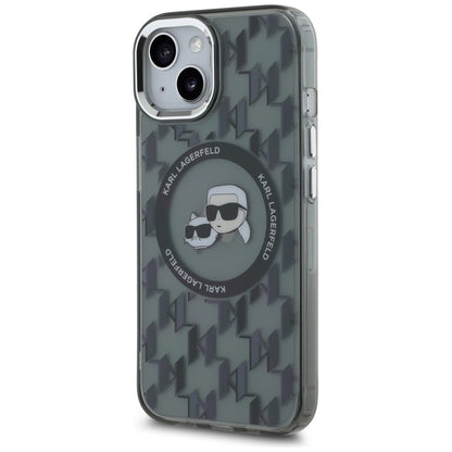 MagSafe Case for Apple iPhone 15, Karl Lagerfeld, IML Monogram Karl & Choupette's Heads, Black
