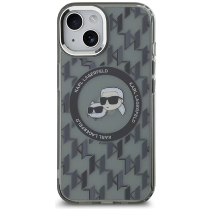 MagSafe Case for Apple iPhone 15, Karl Lagerfeld, IML Monogram Karl & Choupette's Heads, Black