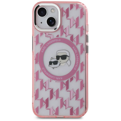 Capa MagSafe para Apple iPhone 15, Karl Lagerfeld, IML Monograma Karl & Cabeças de Choupette, Rosa