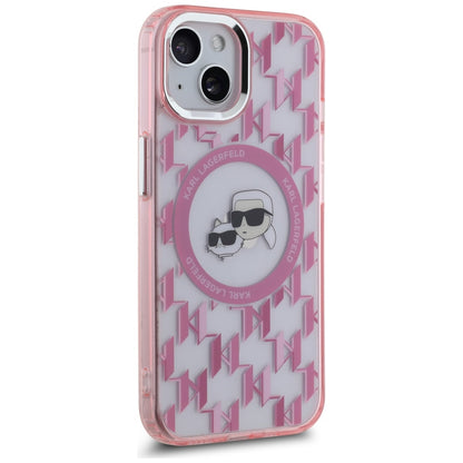 Capa MagSafe para Apple iPhone 15, Karl Lagerfeld, IML Monograma Karl & Cabeças de Choupette, Rosa