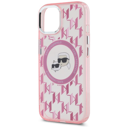Capa MagSafe para Apple iPhone 15, Karl Lagerfeld, IML Monograma Karl & Cabeças de Choupette, Rosa