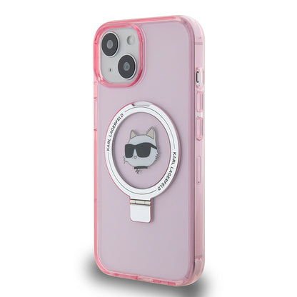 Capa MagSafe para Apple iPhone 15, Karl Lagerfeld, Ring Stand Choupette's Head, Rosa