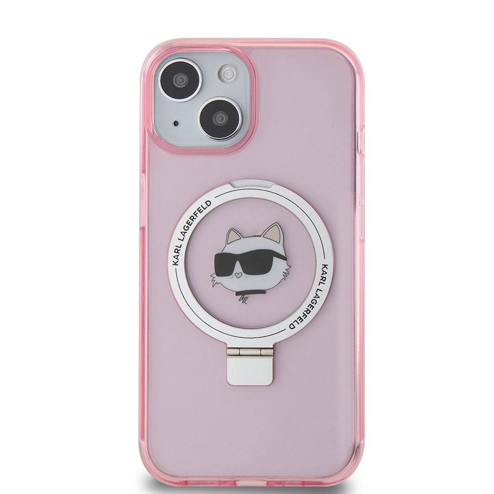 Capa MagSafe para Apple iPhone 15, Karl Lagerfeld, Ring Stand Choupette's Head, Rosa
