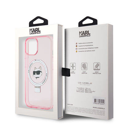 Capa MagSafe para Apple iPhone 15, Karl Lagerfeld, Ring Stand Choupette's Head, Rosa
