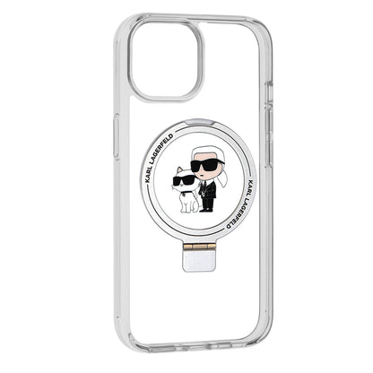 MagSafe Case for Apple iPhone 15, Karl Lagerfeld, Ring Stand Karl & Choupette, White