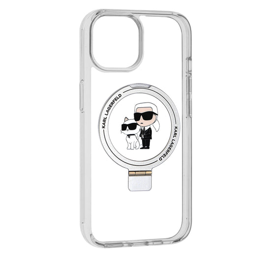Capa MagSafe para Apple iPhone 15, Karl Lagerfeld, Ring Stand Karl & Choupette, Branca