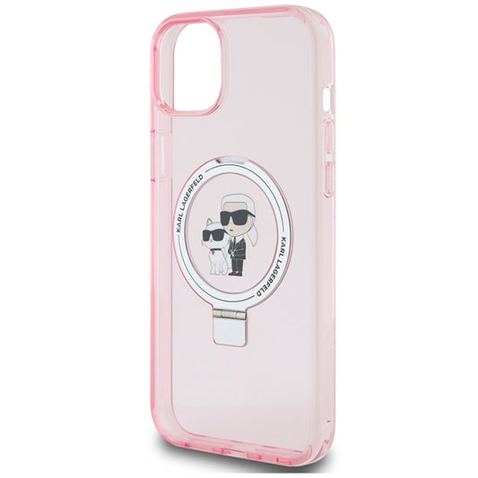 Capa MagSafe para Apple iPhone 15, Karl Lagerfeld, Ring Stand Karl & Choupette, Rosa