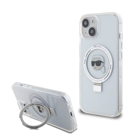 Capa MagSafe para Apple iPhone 15, Karl Lagerfeld, Ring Stand Karl's Head, Branca