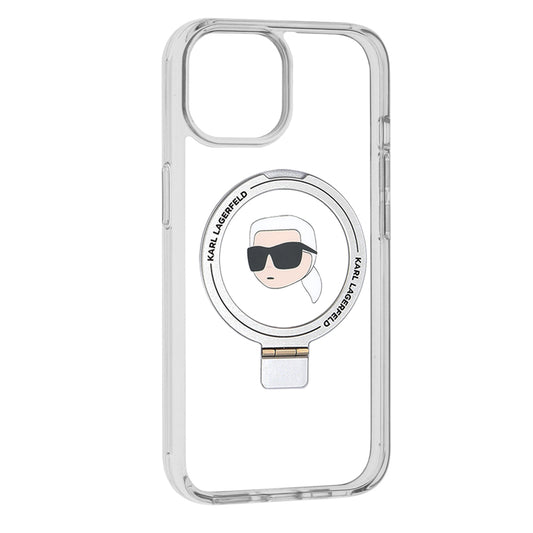 Capa MagSafe para Apple iPhone 15, Karl Lagerfeld, Ring Stand Karl's Head, Branca