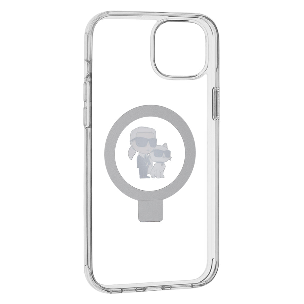 MagSafe Case for Apple iPhone 15 Plus, Karl Lagerfeld, Ringstand Karl and Choupette, White