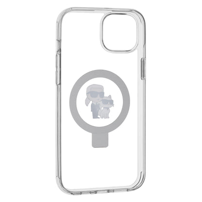 MagSafe Case for Apple iPhone 15 Plus, Karl Lagerfeld, Ringstand Karl and Choupette, White