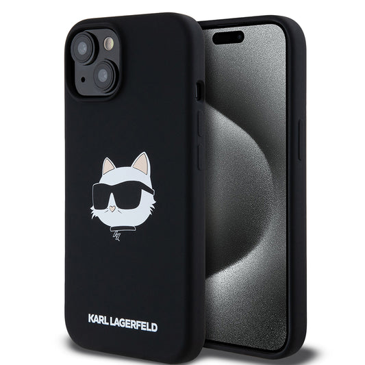 Capa MagSafe para Apple iPhone 15, Karl Lagerfeld, Silicone Choupette's Head, Preta
