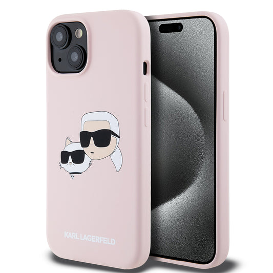 MagSafe Case for Apple iPhone 15, Karl Lagerfeld, Silicone Karl & Choupette's Heads, Pink