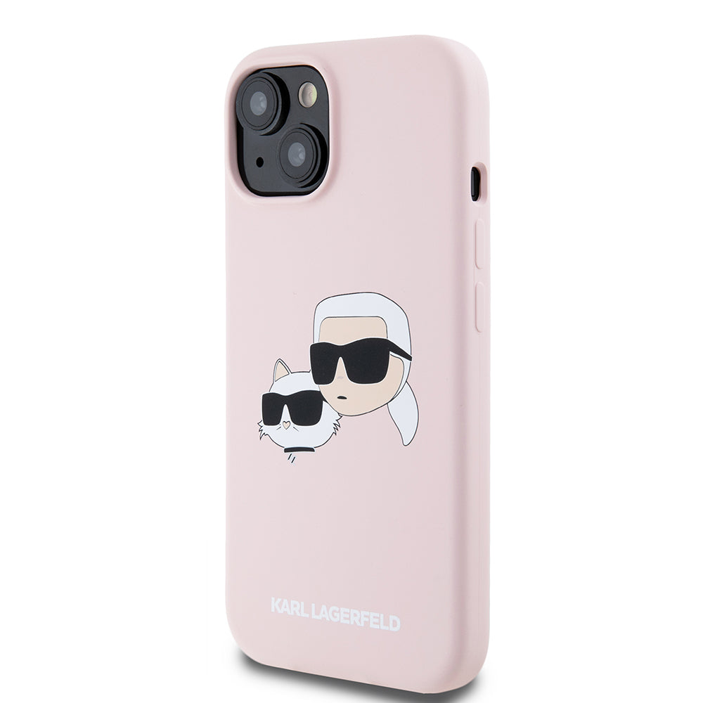 Capa MagSafe para Apple iPhone 15, Karl Lagerfeld, Silicone Karl & Choupette's Heads, Rosa