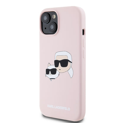 Capa MagSafe para Apple iPhone 15, Karl Lagerfeld, Silicone Karl & Choupette's Heads, Rosa
