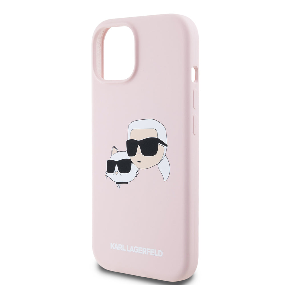 Capa MagSafe para Apple iPhone 15, Karl Lagerfeld, Silicone Karl & Choupette's Heads, Rosa