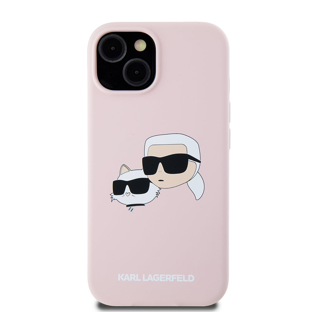 Capa MagSafe para Apple iPhone 15, Karl Lagerfeld, Silicone Karl & Choupette's Heads, Rosa