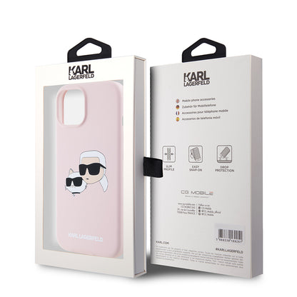 Capa MagSafe para Apple iPhone 15, Karl Lagerfeld, Silicone Karl & Choupette's Heads, Rosa