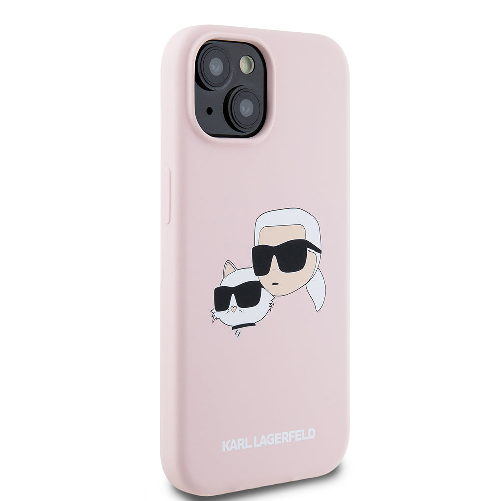Capa MagSafe para Apple iPhone 15, Karl Lagerfeld, Silicone Karl & Choupette's Heads, Rosa