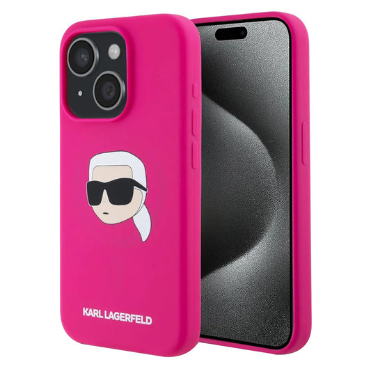 Capa MagSafe para Apple iPhone 15, Karl Lagerfeld, Silicone Karl's Head, Fúcsia