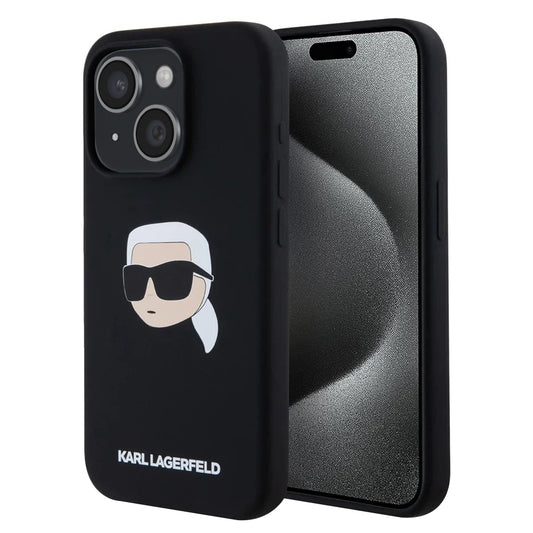 Capa MagSafe para Apple iPhone 15, Karl Lagerfeld, Silicone Karl's Head, Preta