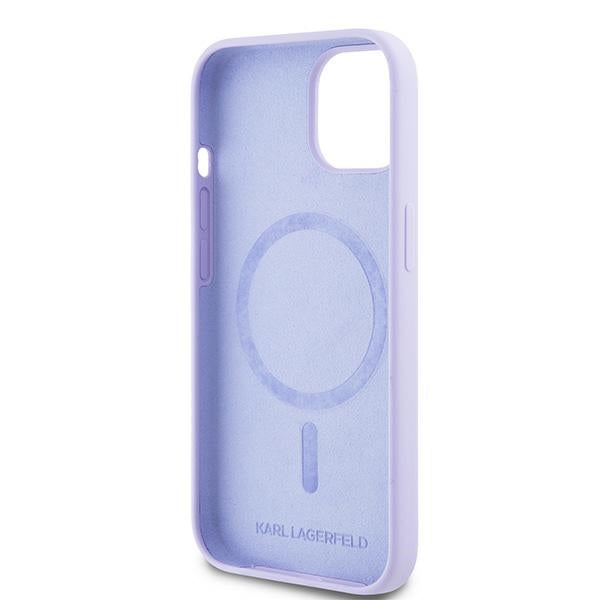 Capa MagSafe para Apple iPhone 15, Karl Lagerfeld, Anel de Silicone Karl & Choupette, Roxo