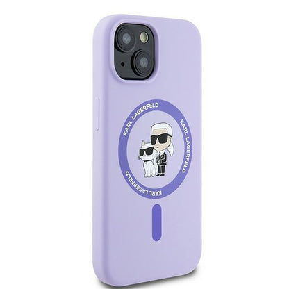 Capa MagSafe para Apple iPhone 15, Karl Lagerfeld, Anel de Silicone Karl & Choupette, Roxo