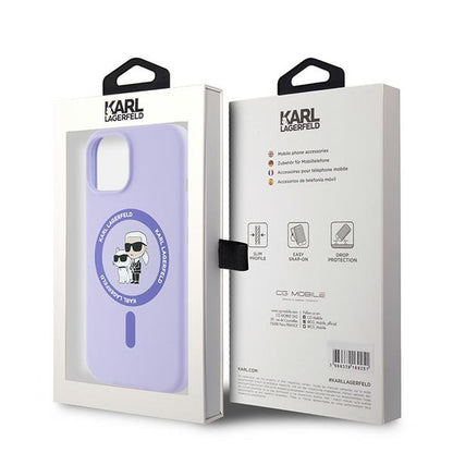 Capa MagSafe para Apple iPhone 15, Karl Lagerfeld, Anel de Silicone Karl & Choupette, Roxo