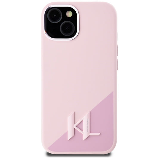 Capa MagSafe para Apple iPhone 15, Karl Lagerfeld, Silicone Shadow Metal Initial, Rosa