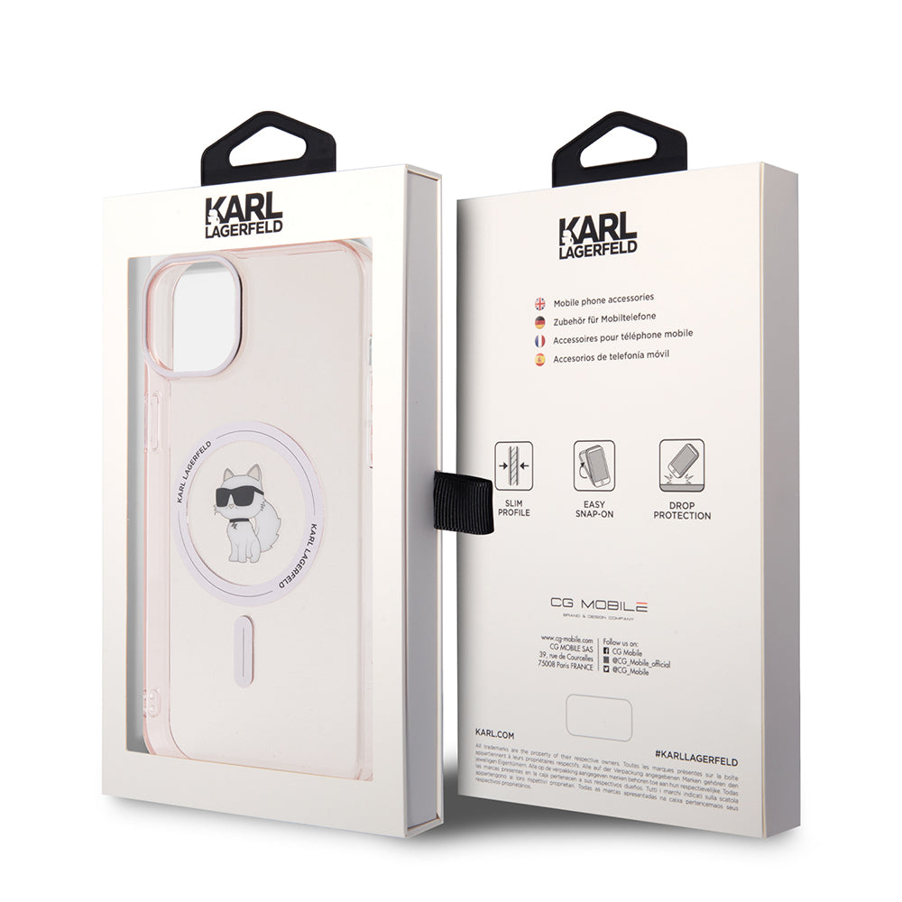 Capa MagSafe para Apple iPhone 15 Plus / 14 Plus, Karl Lagerfeld, IML Choupette, Rosa