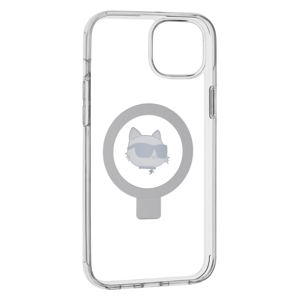 Capa MagSafe para Apple iPhone 15 Plus / 14 Plus, Karl Lagerfeld, Ring Stand Choupette's Head, Branca