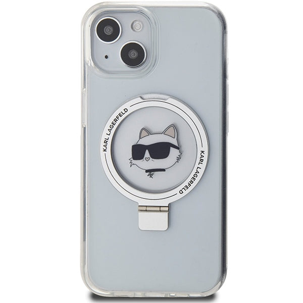 Capa MagSafe para Apple iPhone 15 Plus / 14 Plus, Karl Lagerfeld, Ring Stand Choupette's Head, Branca
