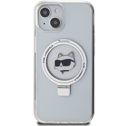 Capa MagSafe para Apple iPhone 15 Plus / 14 Plus, Karl Lagerfeld, Ring Stand Choupette's Head, Branca