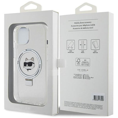 Capa MagSafe para Apple iPhone 15 Plus / 14 Plus, Karl Lagerfeld, Ring Stand Choupette's Head, Branca