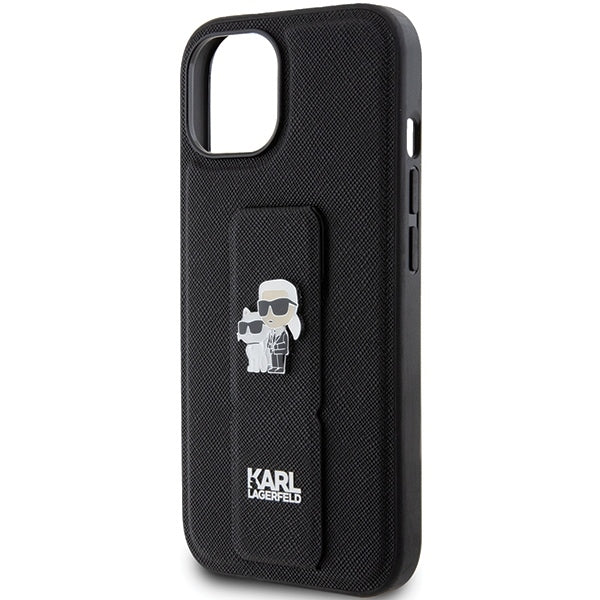 Capa MagSafe para Apple iPhone 15 Plus / 14 Plus, Karl Lagerfeld, Saffiano Gripstand Karl & Choupette, Preta