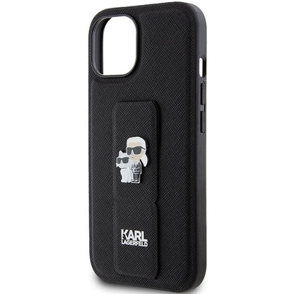 Capa MagSafe para Apple iPhone 15 Plus / 14 Plus, Karl Lagerfeld, Saffiano Gripstand Karl & Choupette, Preta