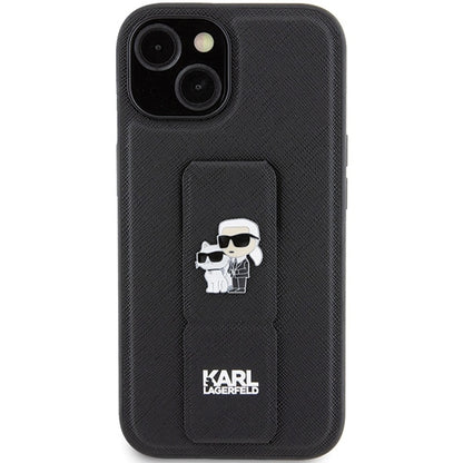 Capa MagSafe para Apple iPhone 15 Plus / 14 Plus, Karl Lagerfeld, Saffiano Gripstand Karl & Choupette, Preta