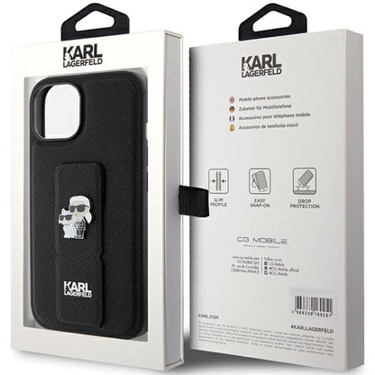 Capa MagSafe para Apple iPhone 15 Plus / 14 Plus, Karl Lagerfeld, Saffiano Gripstand Karl & Choupette, Preta