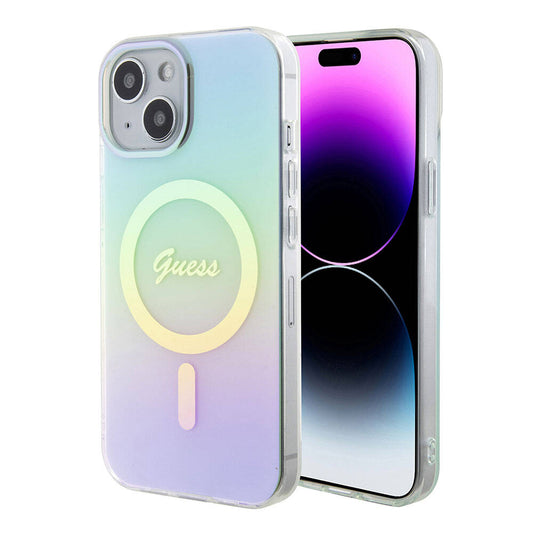Capa MagSafe para Apple iPhone 15 Plus, Guess, IML Iridescente, Turquesa